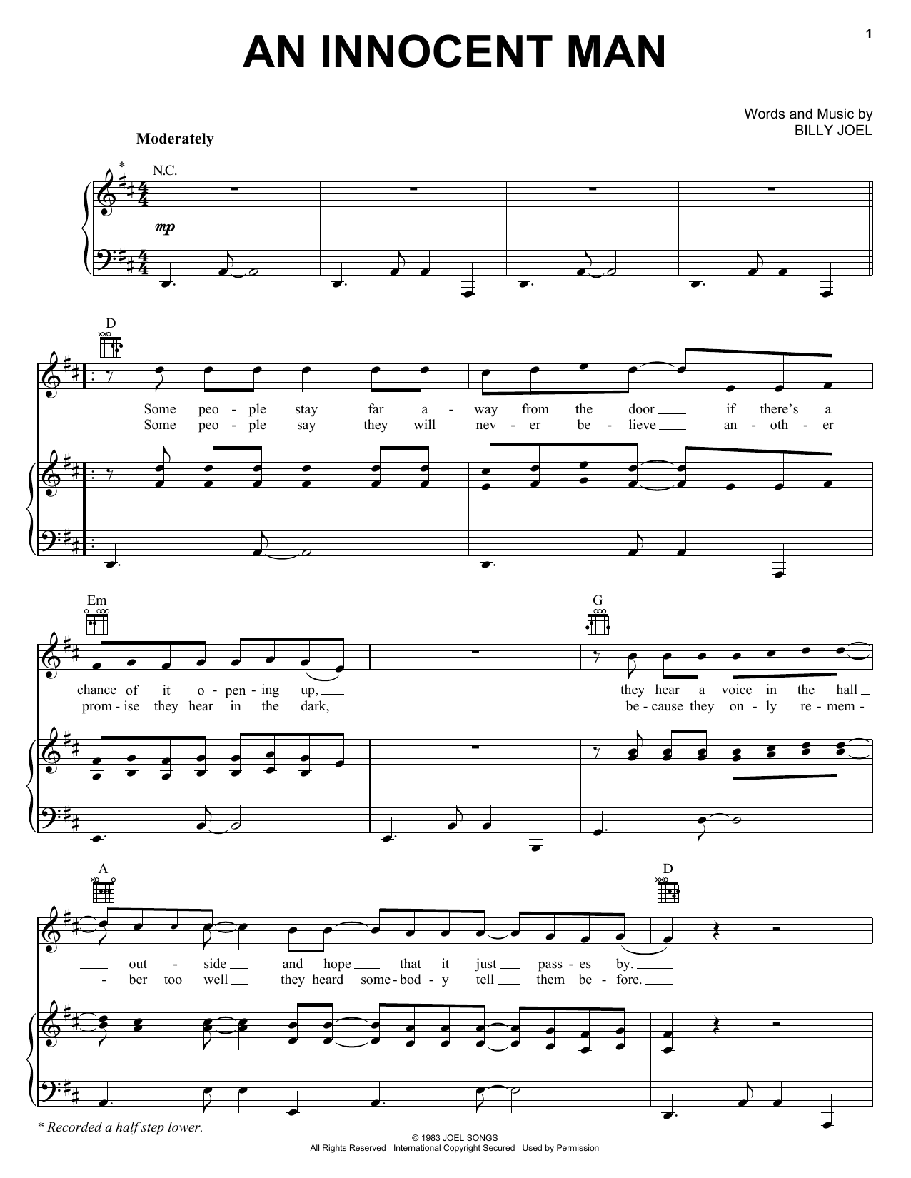 Billy Joel An Innocent Man Sheet Music Pdf Notes Chords Rock Score Piano Chords Lyrics Download Printable Sku 94899