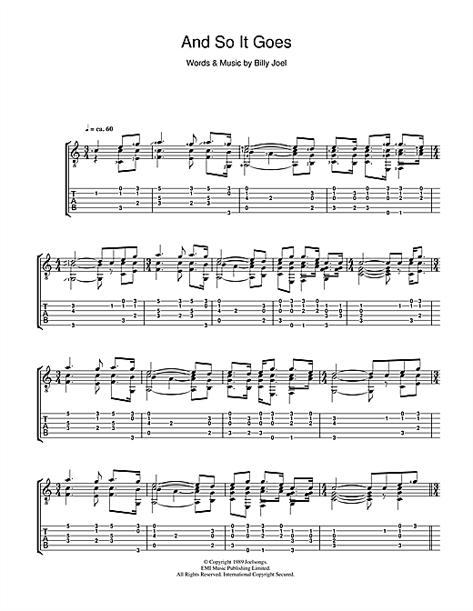 Learn to play Billy Joel And So It Goes sheet music for Guitar Tab in minutes. Billy Joel And So It Goes sheet music notes and chords
