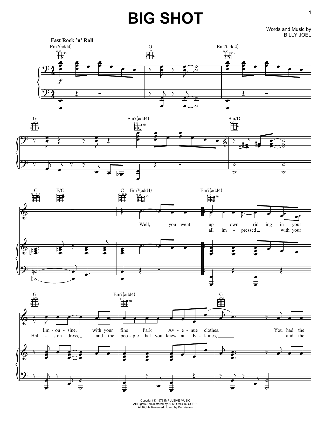 Billy Joel Big Shot sheet music notes and chords. Download Printable PDF.
