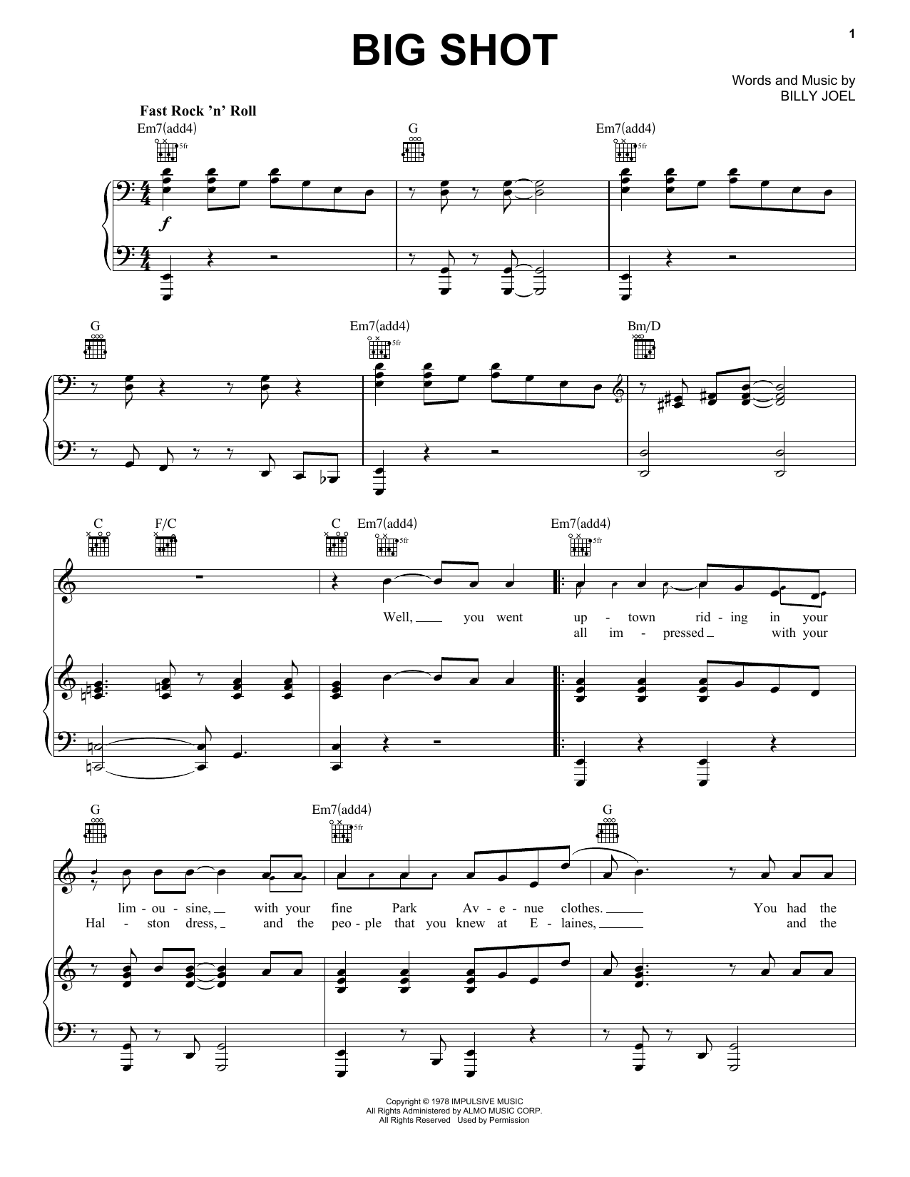 Billy Joel "Big Shot" Sheet Music PDF Notes, Chords | Pop Score Piano