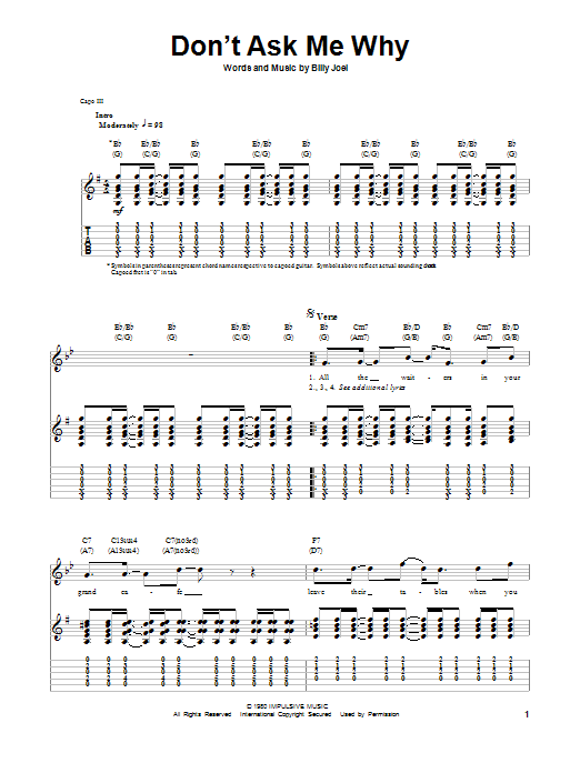 Billy Joel Don't Ask Me Why sheet music notes and chords. Download Printable PDF.