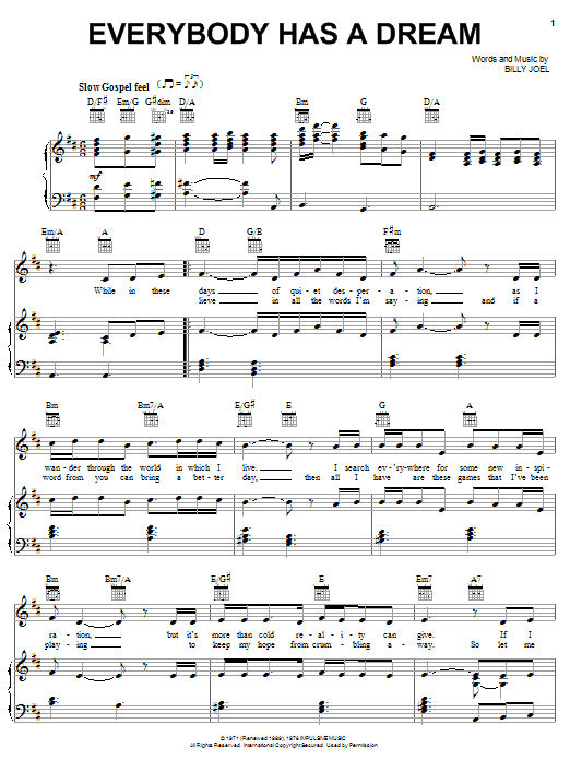 Billy Joel Everybody Has A Dream Sheet Music Pdf Notes Chords Rock Score Keyboard Transcription Download Printable Sku 176807