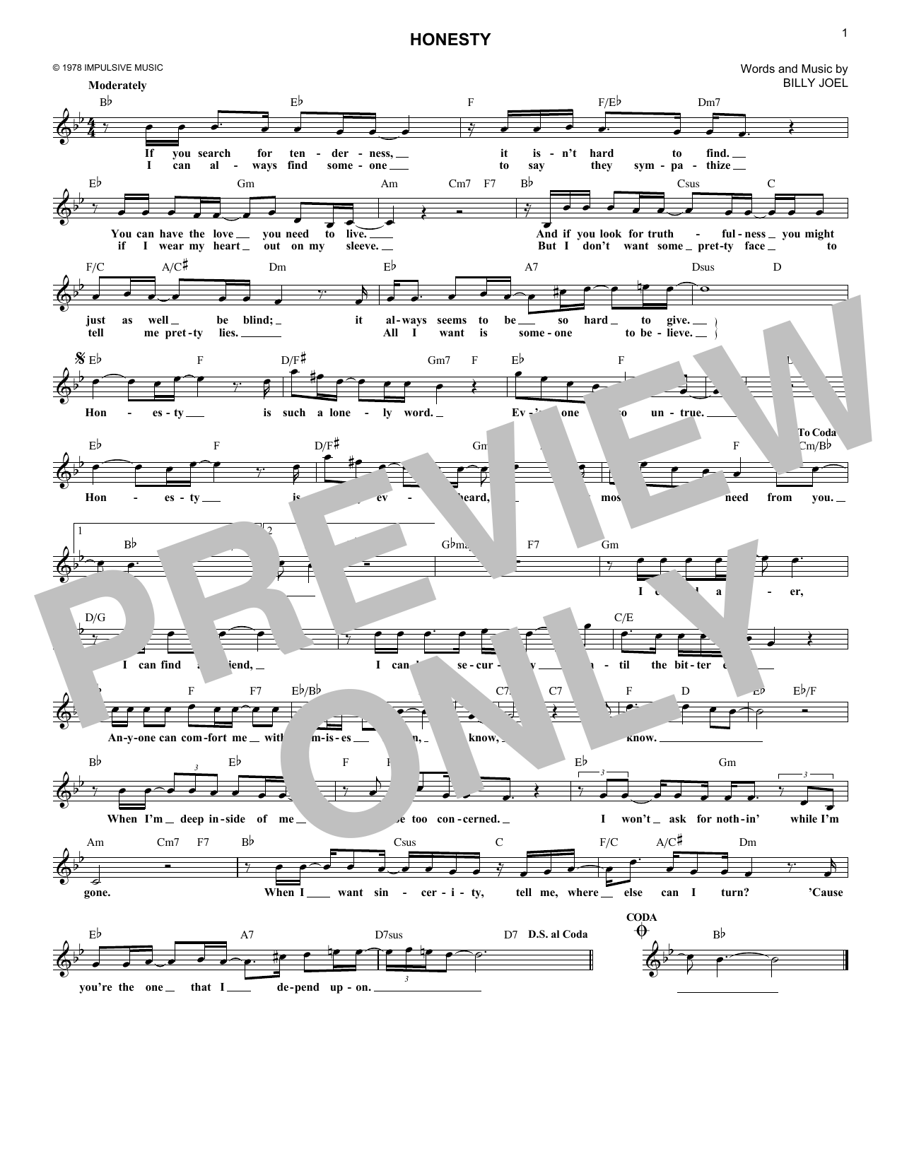 Billy Joel Honesty sheet music notes and chords. Download Printable PDF.