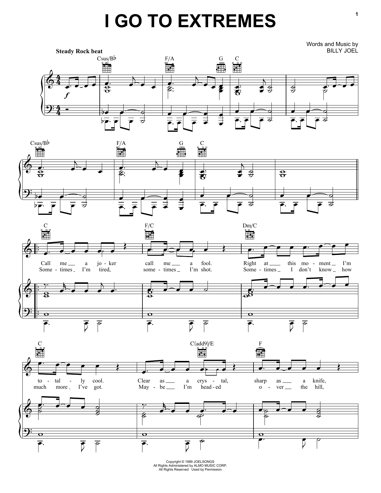 Billy Joel I Go To Extremes sheet music notes and chords. Download Printable PDF.