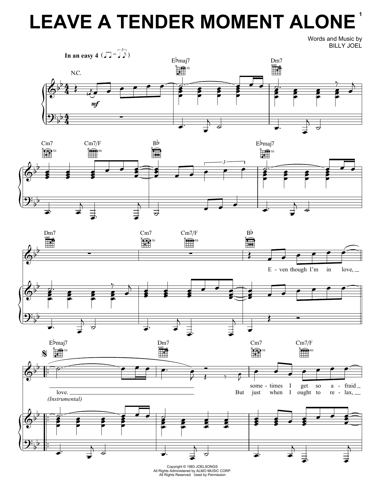 Learn to play Billy Joel Leave A Tender Moment Alone sheet music for Piano Chords/Lyrics in minutes. Price: 3.9900$ Billy Joel Leave A Tender Moment Alone sheet music notes and chords arranged for Piano Chords/Lyrics