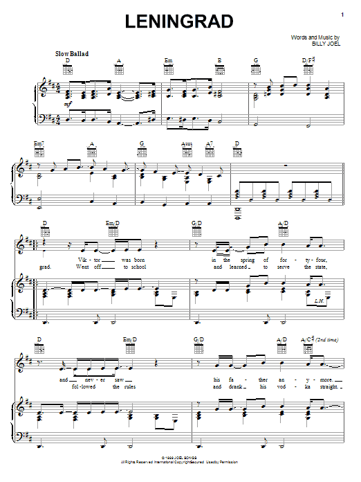 Billy Joel Leningrad sheet music notes and chords. Download Printable PDF.