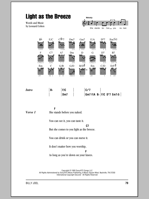 Billy Joel Light As The Breeze sheet music notes and chords. Download Printable PDF.