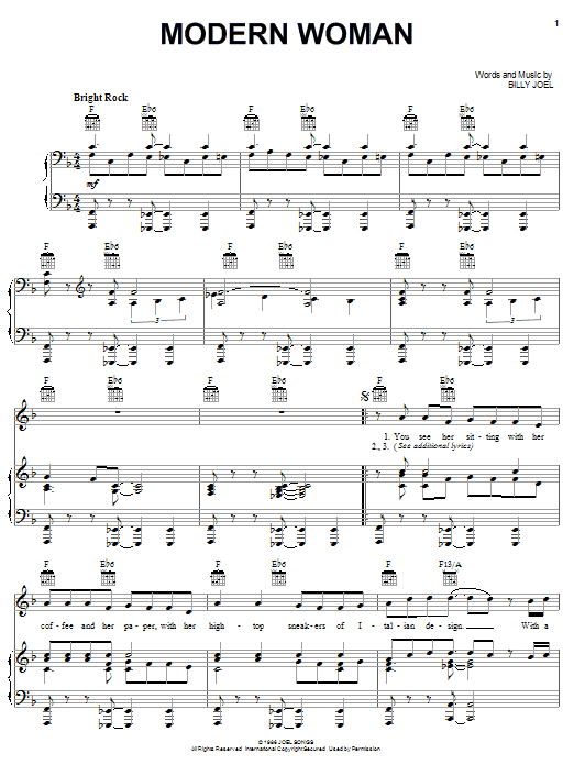 Billy Joel Modern Woman sheet music notes and chords. Download Printable PDF.