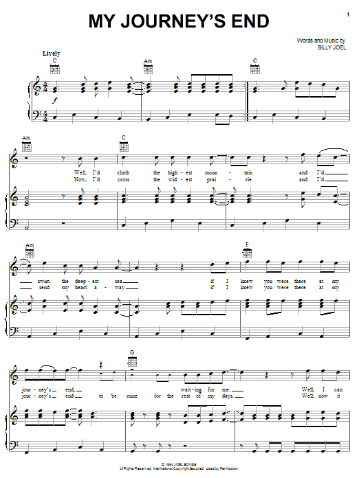 Billy Joel My Journey S End Sheet Music Pdf Notes Chords Rock
