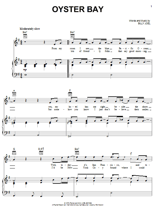 Billy Joel Oyster Bay sheet music notes and chords. Download Printable PDF.