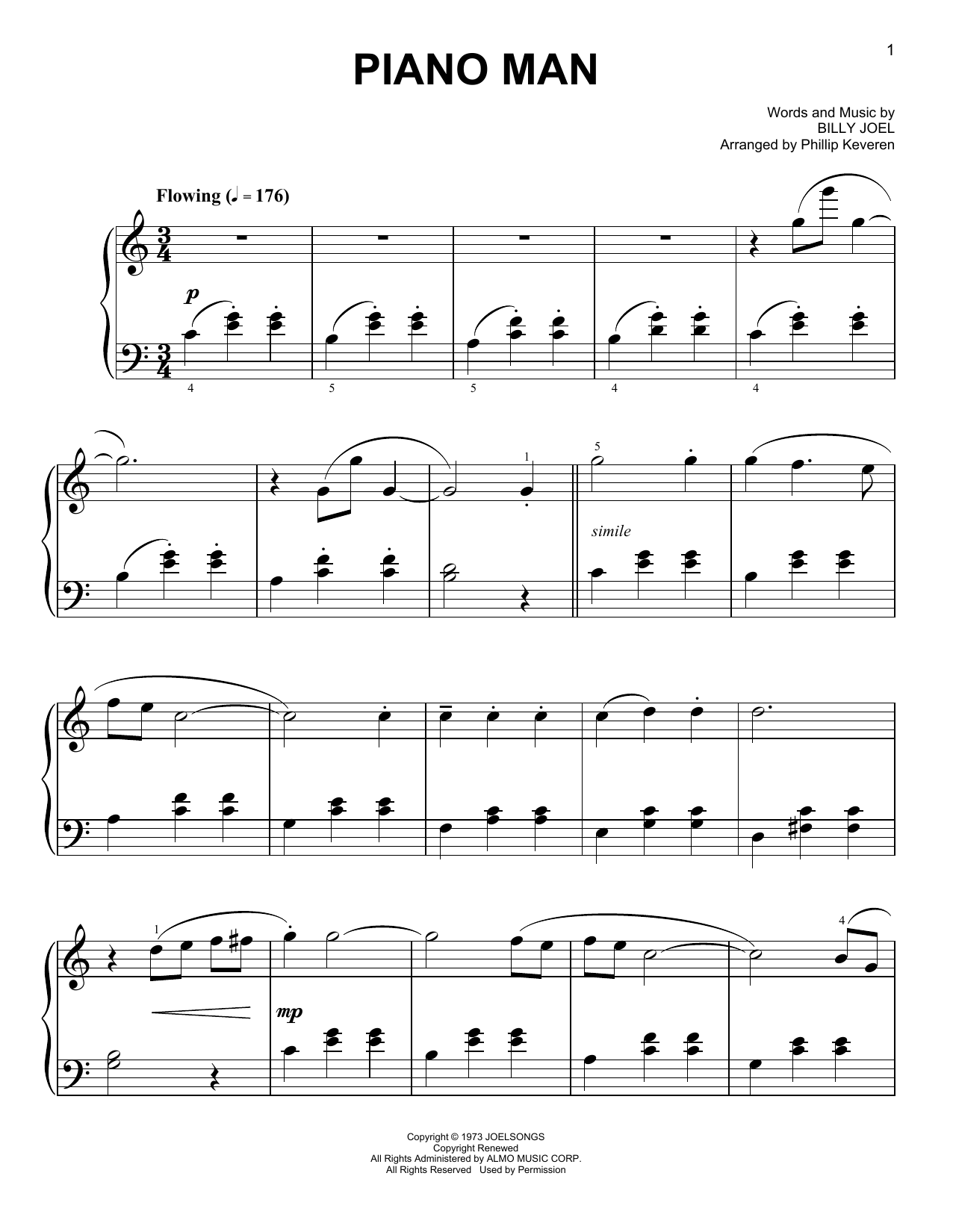 Billy Joel Piano Man Classical Version Arr Phillip Keveren Sheet Music Pdf Notes Chords Pop Score Piano Solo Download Printable Sku 171682