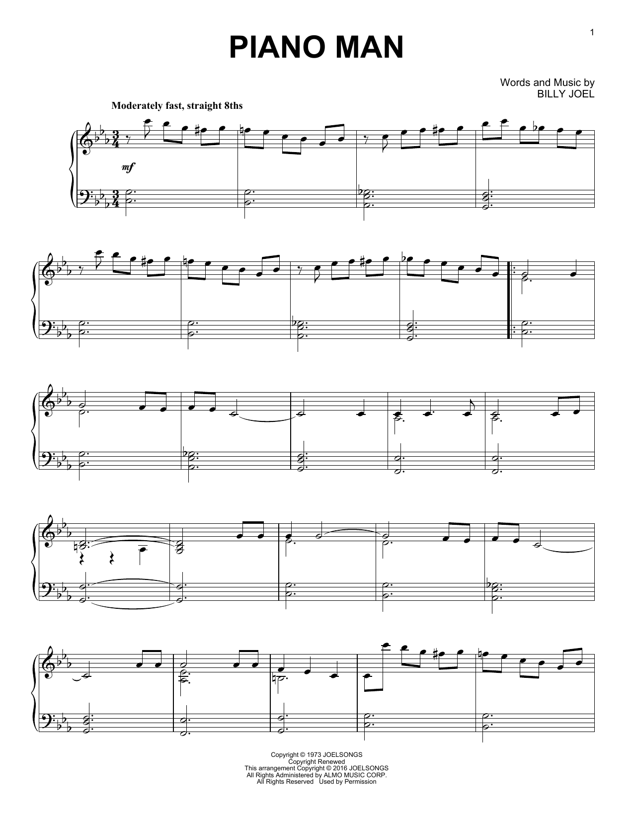 Billy Joel Piano Man Jazz Version Sheet Music Pdf Notes Chords Pop Score Piano Solo Download Printable Sku 164378