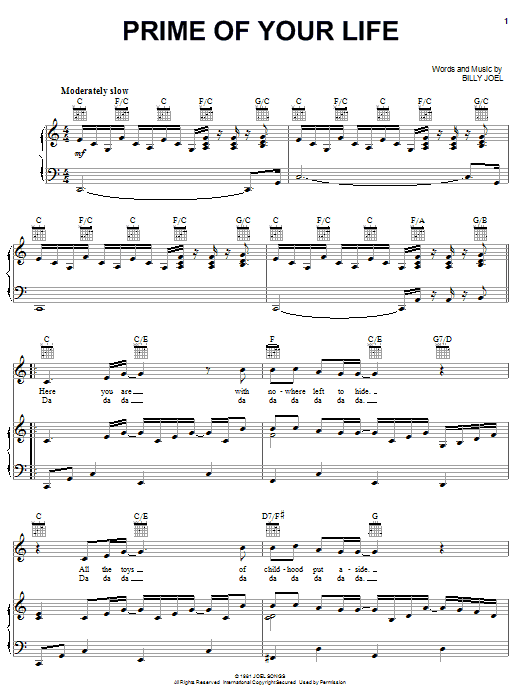 Billy Joel Prime Of Your Life sheet music notes and chords. Download Printable PDF.