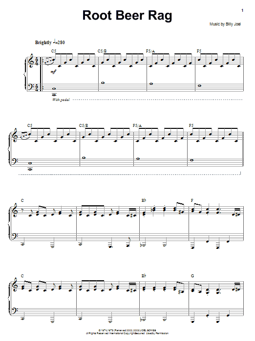 Billy Joel Root Beer Rag sheet music notes and chords. Download Printable PDF.