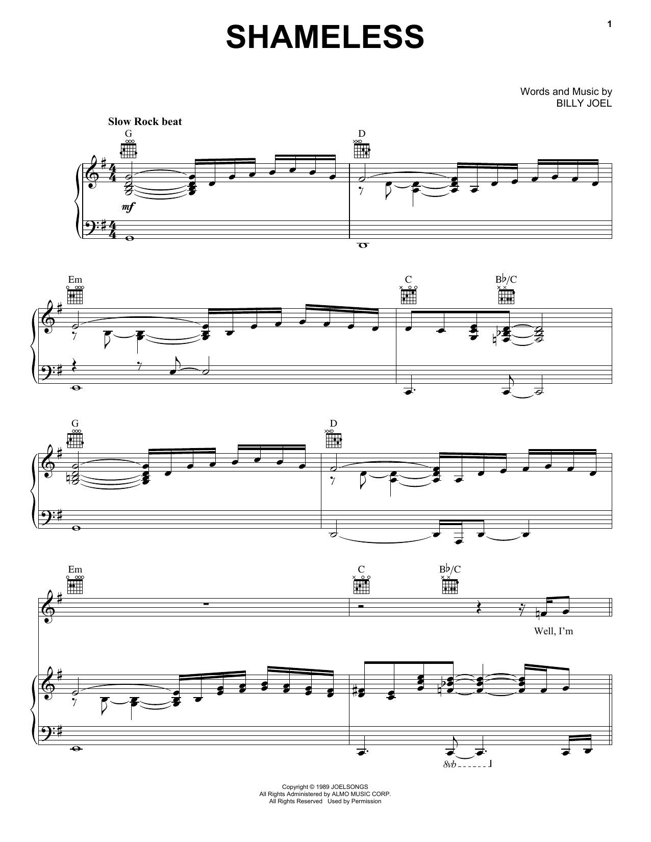 Learn to play Billy Joel Shameless sheet music for Piano Chords/Lyrics in minutes. Billy Joel Shameless sheet music notes and chords. Download Printable PDF.