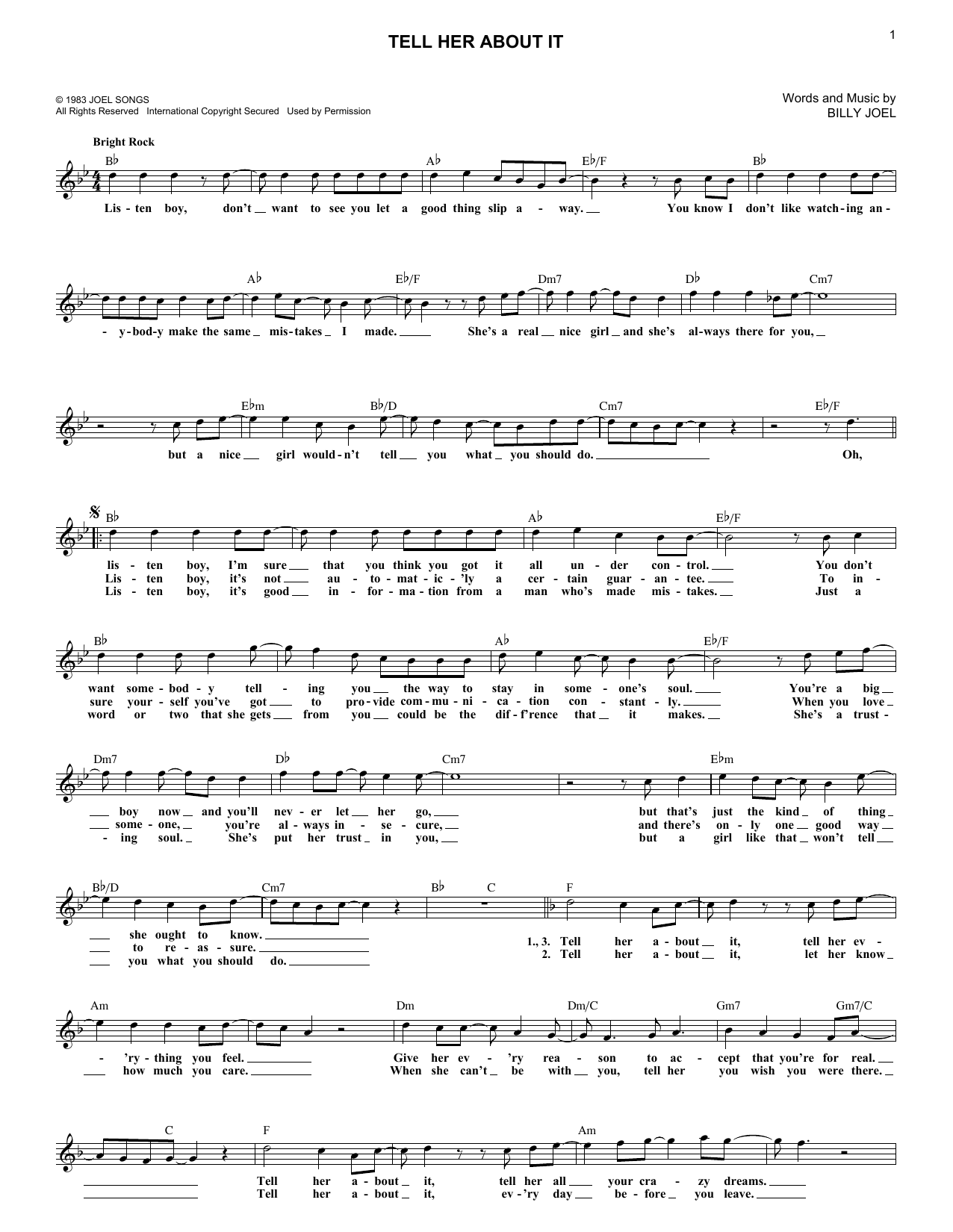 Billy Joel Tell Her About It sheet music notes and chords. Download Printable PDF.