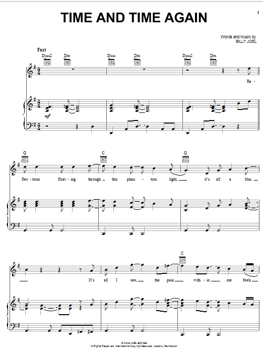Billy Joel Time And Time Again sheet music for Piano, Vocal & Guitar (Right-Hand Melody) in minutes. Price: 7.8900$ Billy Joel Time And Time Again sheet music notes and chords. Download Printable PDF.