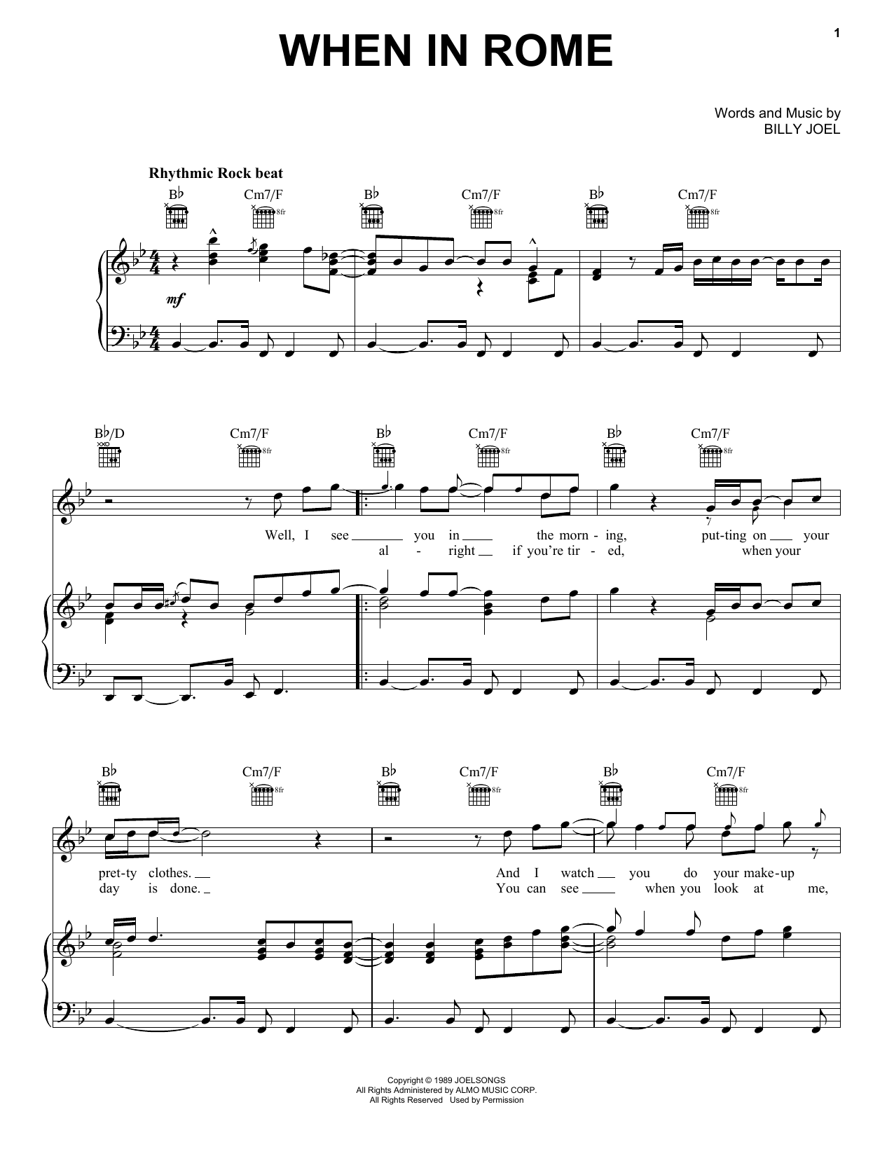 Billy Joel When In Rome sheet music notes and chords. Download Printable PDF.