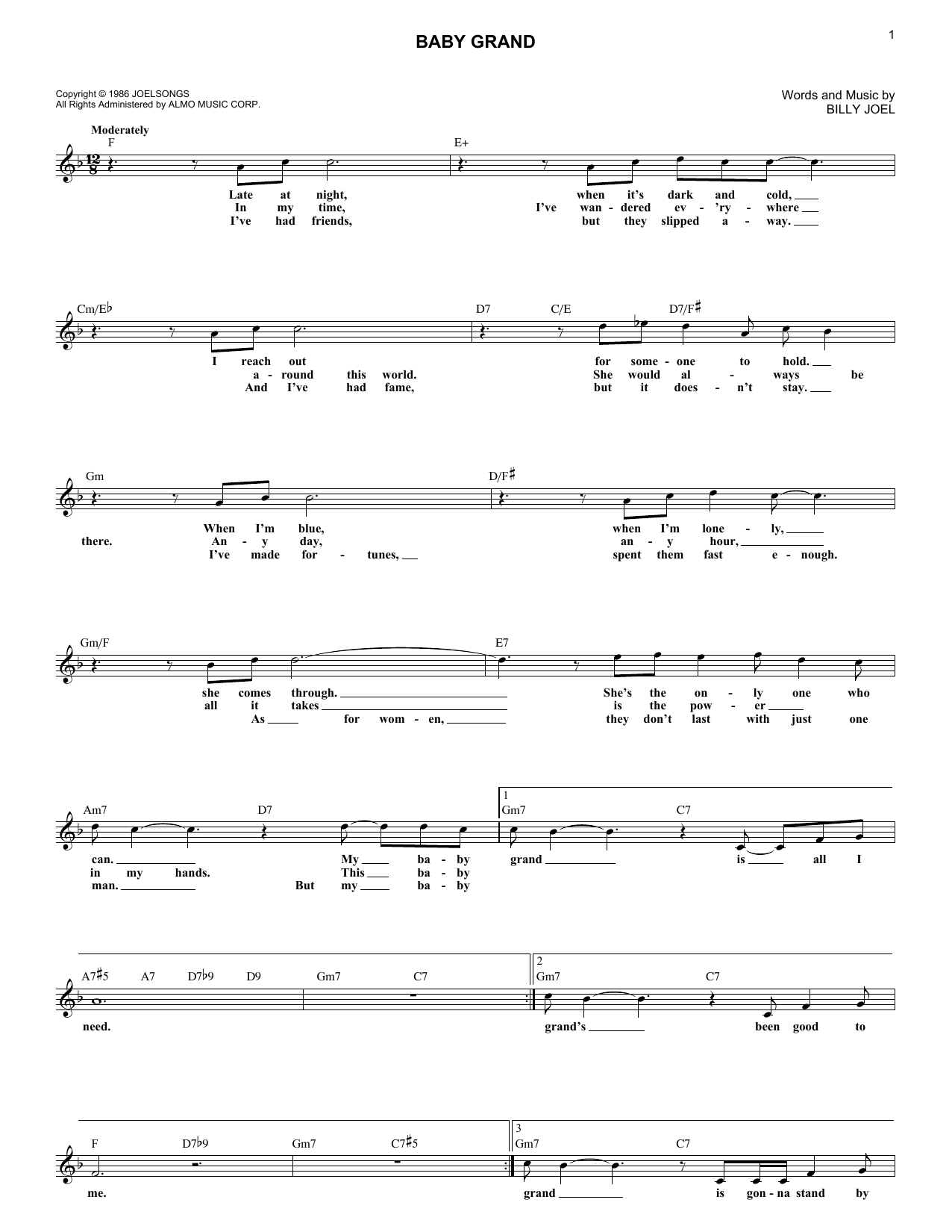 Learn to play Billy Joel and Ray Charles Baby Grand sheet music for Lead Sheet / Fake Book in minutes. Price: 5.9900$ Billy Joel and Ray Charles Baby Grand sheet music notes and chords arranged for Lead Sheet / Fake Book