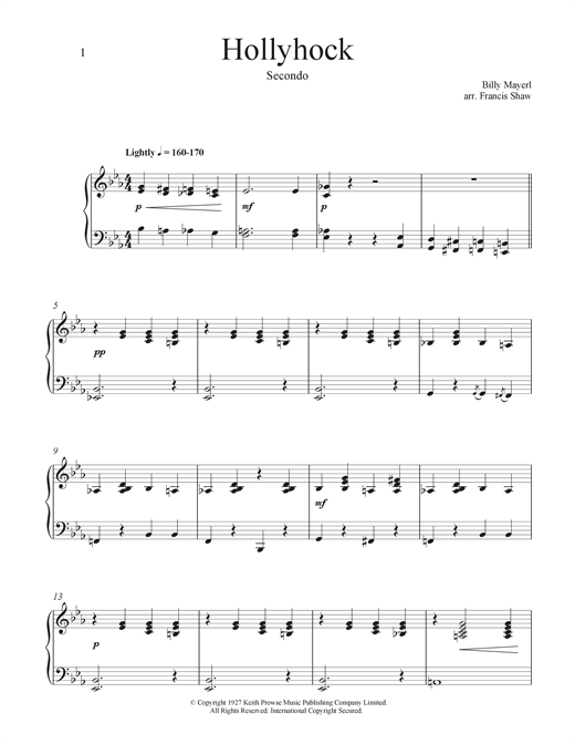 Billy Mayerl Hollyhock sheet music notes and chords. Download Printable PDF.