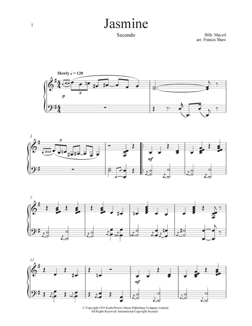 Billy Mayerl Jasmine sheet music notes and chords. Download Printable PDF.