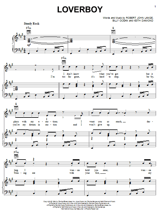 Billy Ocean Loverboy sheet music notes and chords. Download Printable PDF.