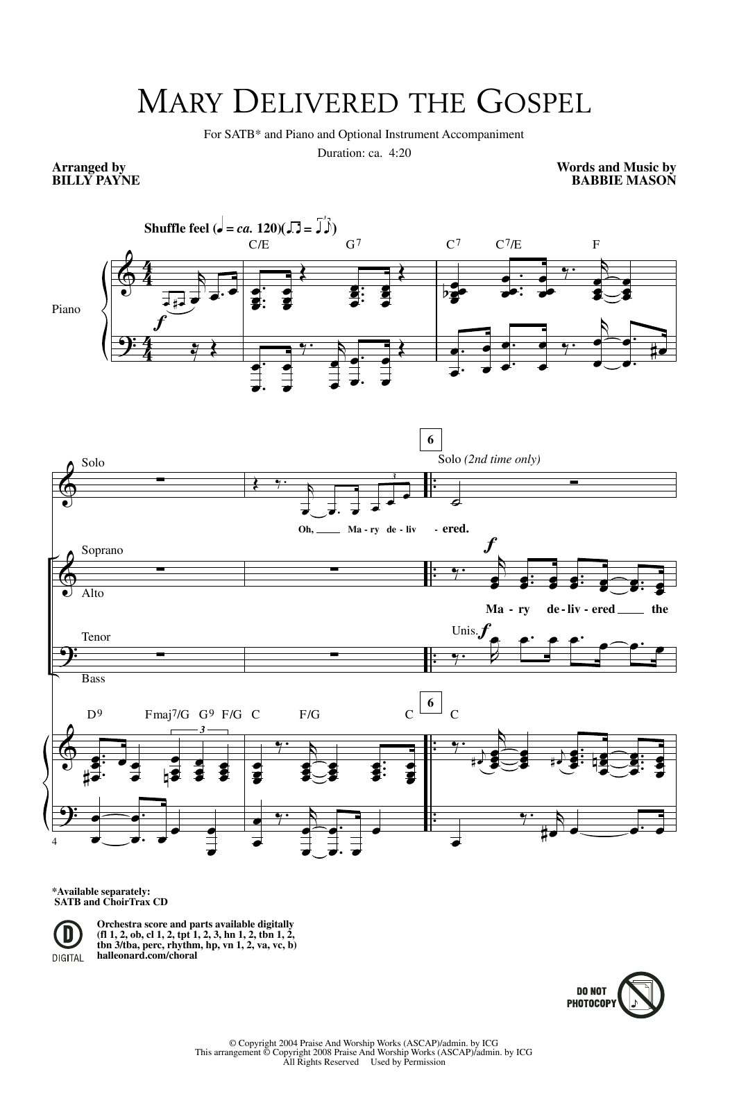 Learn to play Billy Payne Mary Delivered The Gospel sheet music for SATB Choir in minutes. Price: 3.9900$ Billy Payne Mary Delivered The Gospel sheet music notes and chords arranged for SATB Choir