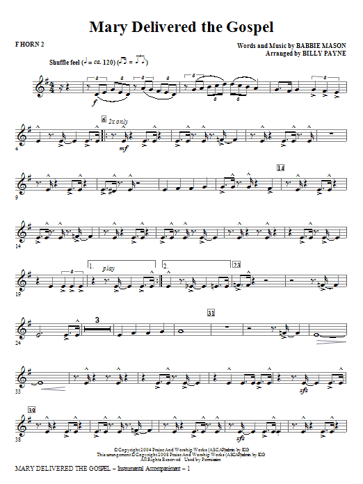 Learn to play Billy Payne Mary Delivered The Gospel - Bb Trumpet 2 sheet music for Choir Instrumental Pak in minutes. Billy Payne Mary Delivered The Gospel - Bb Trumpet 2 sheet music notes and chords. Download Printable PDF.