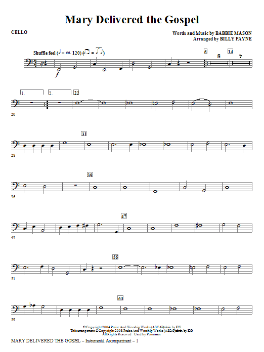 Learn to play Billy Payne Mary Delivered The Gospel - Cello sheet music for Choir Instrumental Pak in minutes. Billy Payne Mary Delivered The Gospel - Cello sheet music notes and chords. Download Printable PDF.