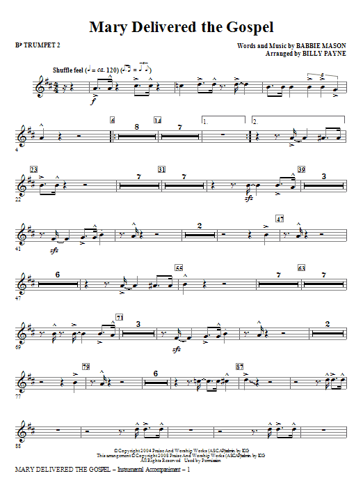 Learn to play Billy Payne Mary Delivered The Gospel - F Horn 1 sheet music for Choir Instrumental Pak in minutes. Billy Payne Mary Delivered The Gospel - F Horn 1 sheet music notes and chords. Download Printable PDF.