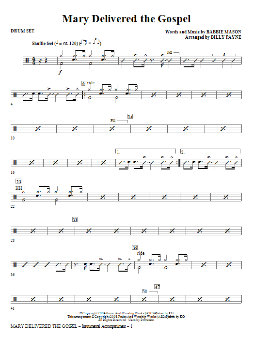 Learn to play Billy Payne Mary Delivered The Gospel - Rhythm sheet music for Choir Instrumental Pak in minutes. Billy Payne Mary Delivered The Gospel - Rhythm sheet music notes and chords. Download Printable PDF.