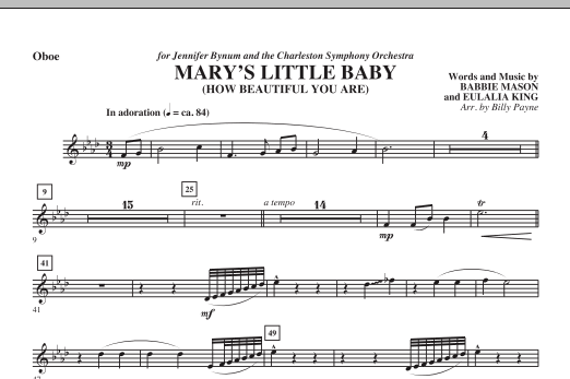 Learn to play Billy Payne Mary's Little Baby - Oboe sheet music for Choir Instrumental Pak in minutes. Billy Payne Mary's Little Baby - Oboe sheet music notes and chords. Download Printable PDF.