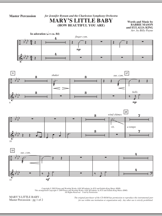 Learn to play Billy Payne Mary's Little Baby - Percussion sheet music for Choir Instrumental Pak in minutes. Billy Payne Mary's Little Baby - Percussion sheet music notes and chords. Download Printable PDF.