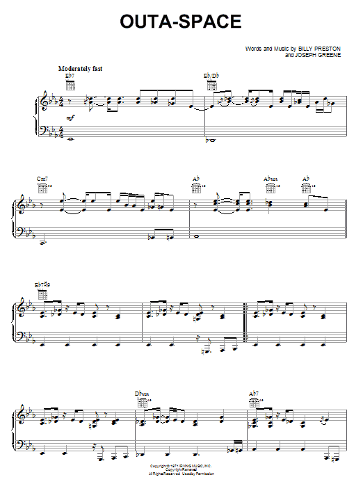 Billy Preston Outa-Space sheet music notes and chords. Download Printable PDF.