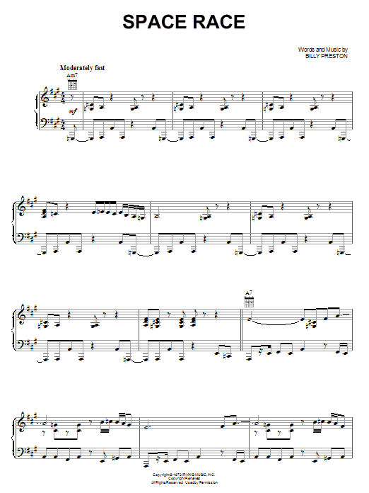 Billy Preston Space Race sheet music notes and chords. Download Printable PDF.