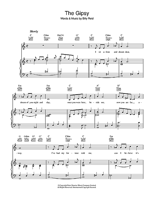 Billy Reid The Gipsy sheet music notes and chords. Download Printable PDF.