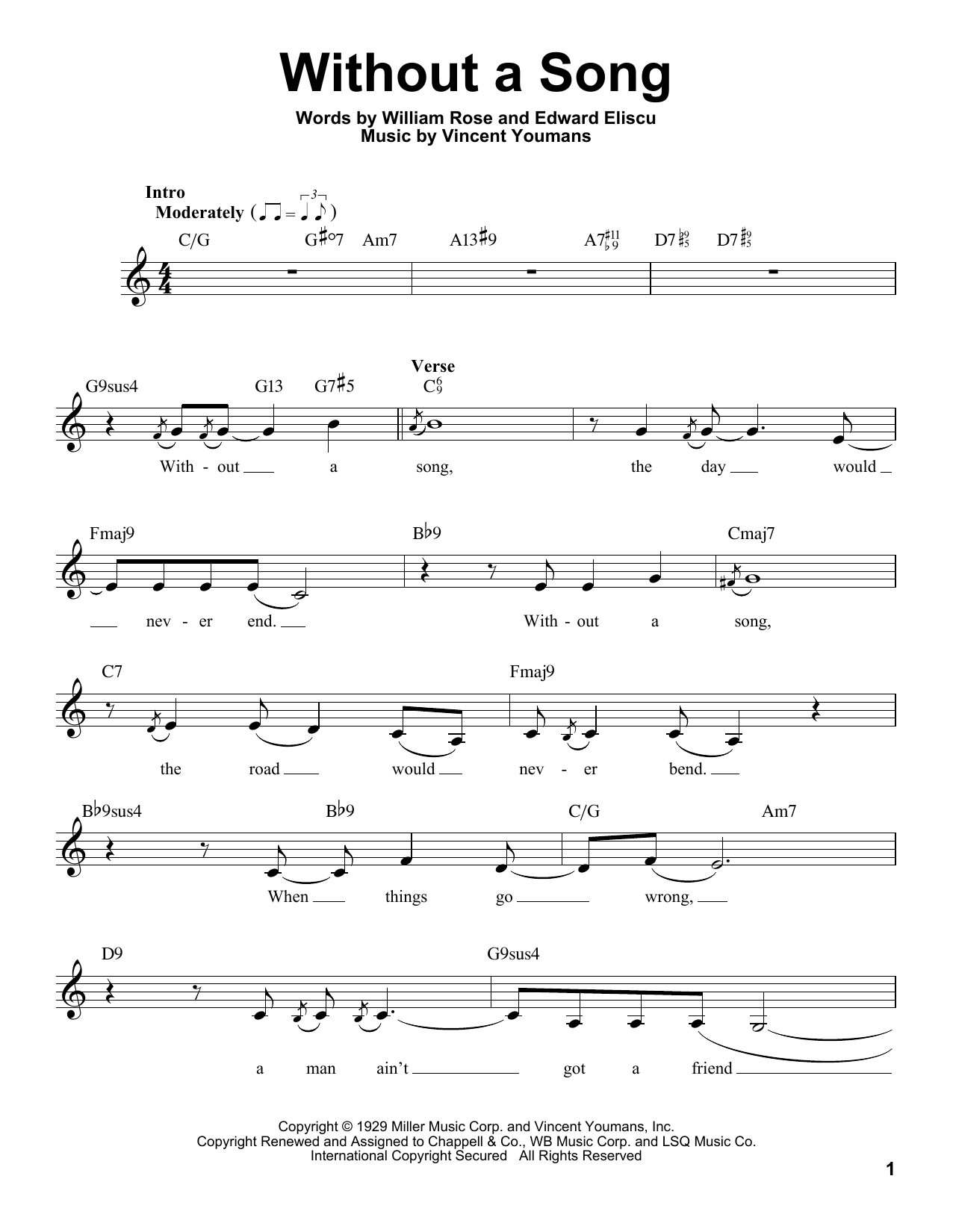 BillY Rose Without A Song sheet music notes and chords. Download Printable PDF.