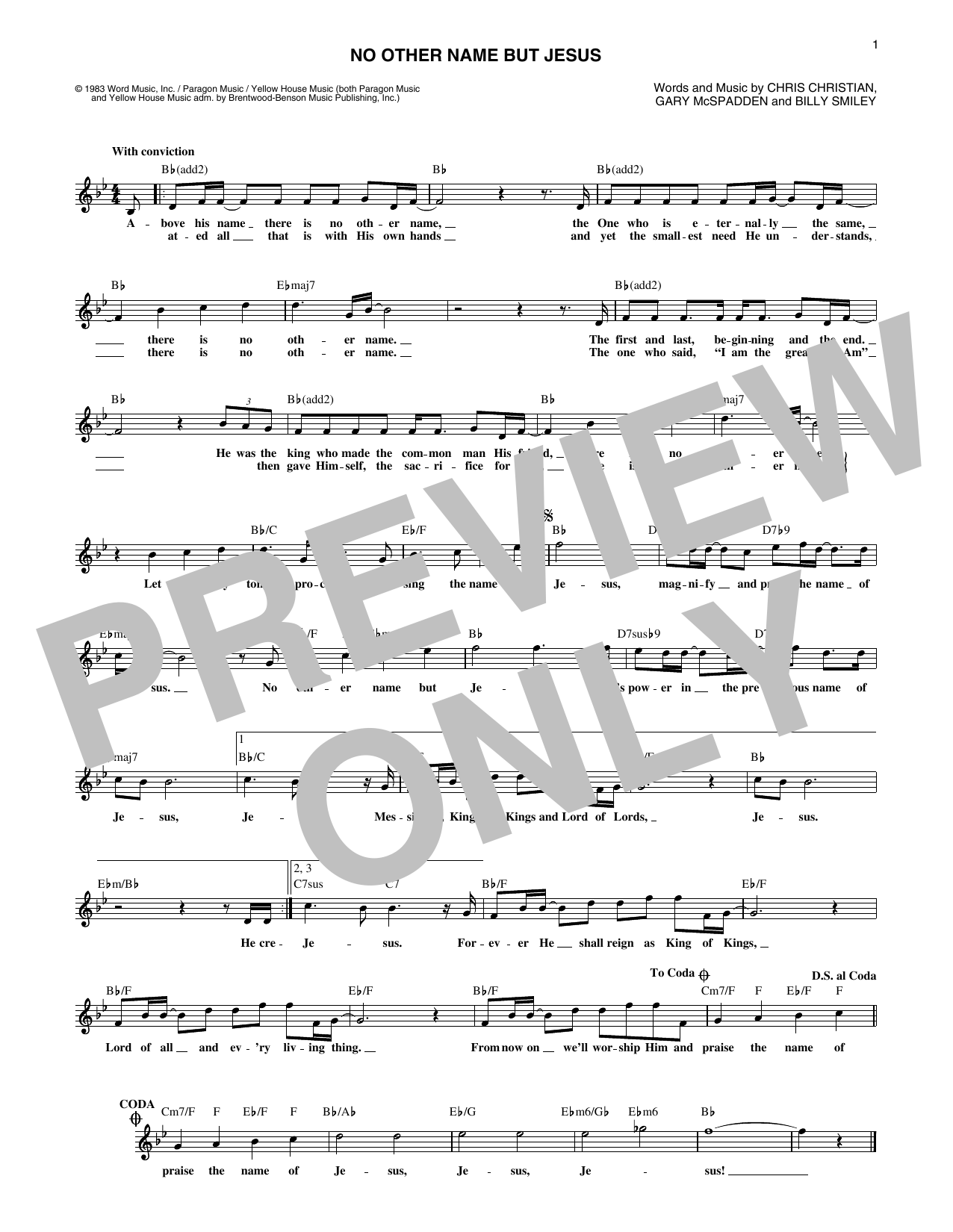 Learn to play Billy Smiley No Other Name But Jesus sheet music for Lead Sheet / Fake Book in minutes. Price: 5.9900$ Billy Smiley No Other Name But Jesus sheet music notes and chords arranged for Lead Sheet / Fake Book