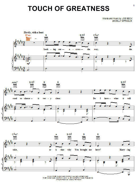 Learn to play Billy Sprague Touch Of Greatness sheet music for Piano, Vocal & Guitar (Right-Hand Melody) in minutes. Billy Sprague Touch Of Greatness sheet music notes and chords