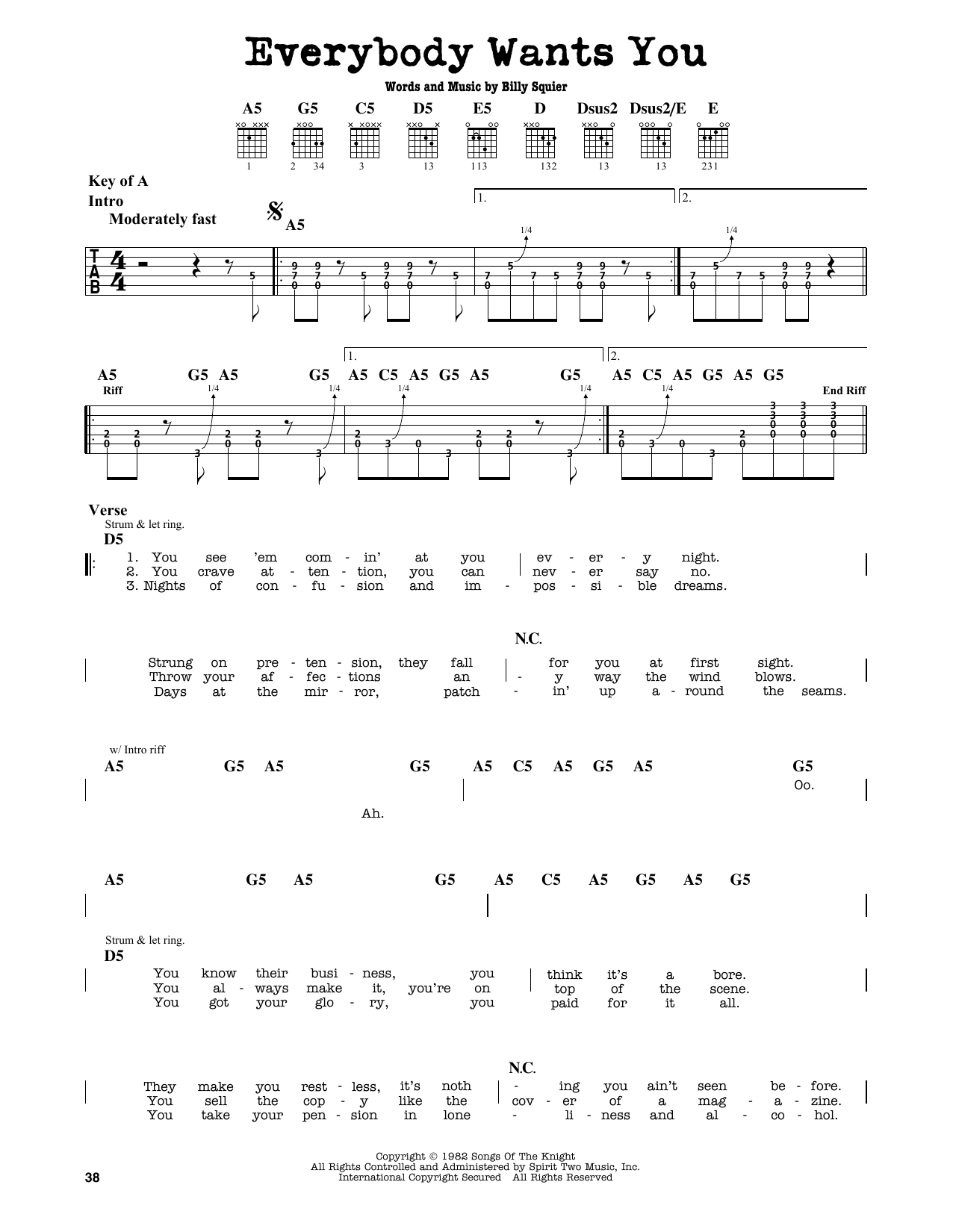 Billy Squier Everybody Wants You sheet music notes and chords. Download Printable PDF.