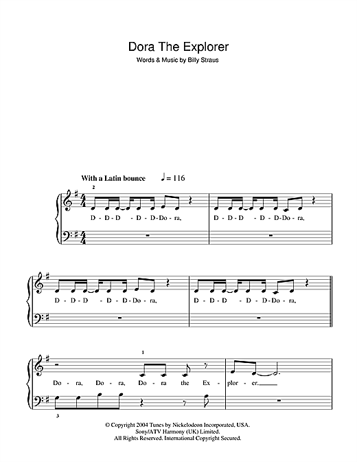 Billy Straus Dora The Explorer Theme sheet music notes and chords. Download Printable PDF.