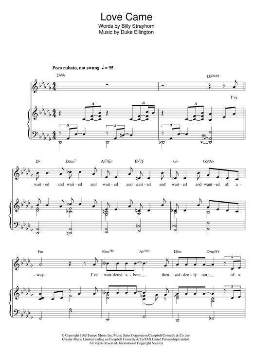 Billy Strayhorn Love Came sheet music notes and chords arranged for Piano, Vocal & Guitar Chords