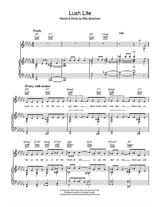 Billy Strayhorn Lush Life sheet music notes and chords. Download Printable PDF.