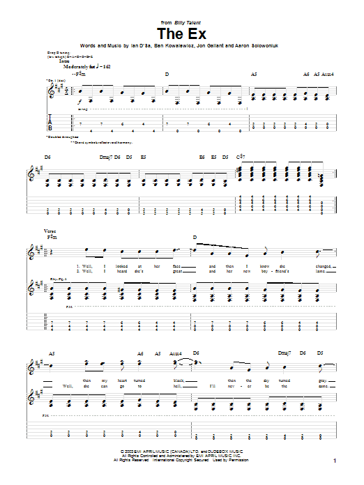 Billy Talent The Ex sheet music notes and chords. Download Printable PDF.