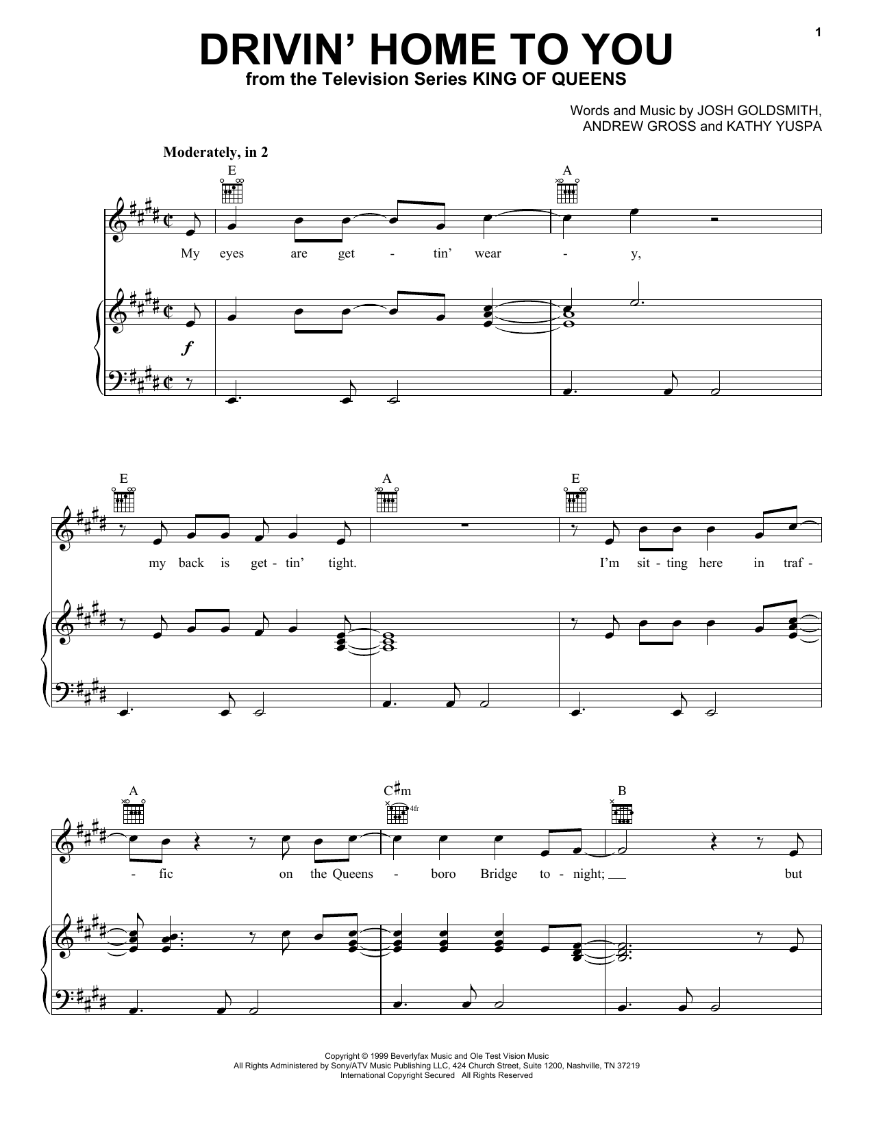 Learn to play Billy Vera Drivin' Home To You (from King of Queens) sheet music for Piano, Vocal & Guitar Chords (Right-Hand Melody) in minutes. Price: 7.8900$ Billy Vera Drivin' Home To You (from King of Queens) sheet music notes and chords arranged for Piano, Vocal & Guitar Chords (Right-Hand Melody)
