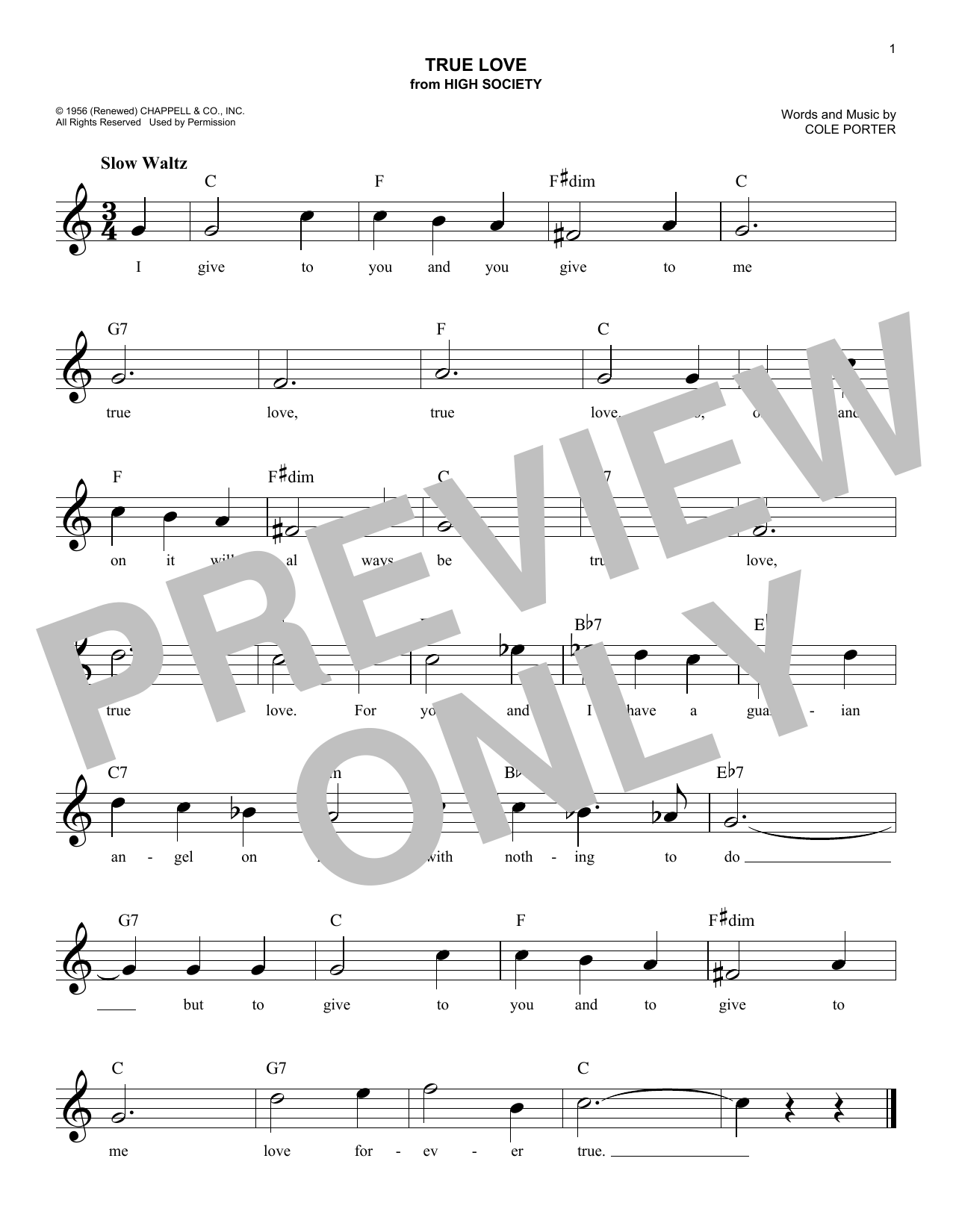 Bing Crosby & Grace Kelly True Love (from High Society) sheet music notes and chords. Download Printable PDF.