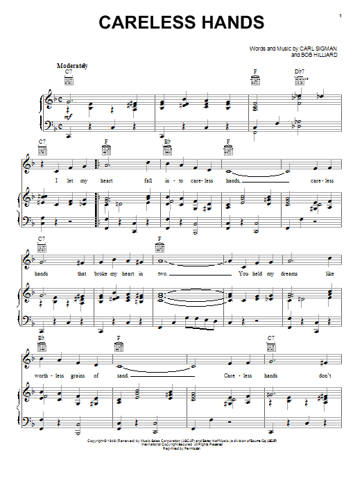 Bing Crosby Careless Hands sheet music notes and chords. Download Printable PDF.