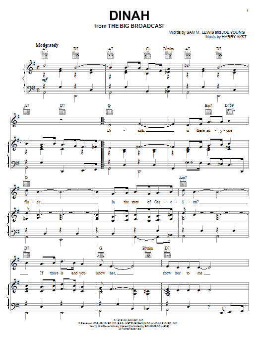 Bing Crosby Dinah sheet music notes and chords. Download Printable PDF.