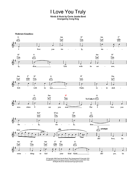 Bing Crosby I Love You Truly sheet music notes and chords. Download Printable PDF.