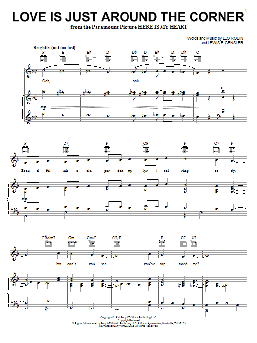 Bing Crosby Love Is Just Around The Corner sheet music notes and chords. Download Printable PDF.